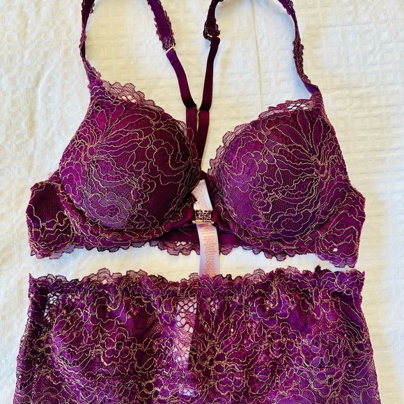 Savage X Fenty Late Night Purple ROMANTIC CORDED LACE PUSH-UP BRA & Garter Skirt - Picture 10 of 15